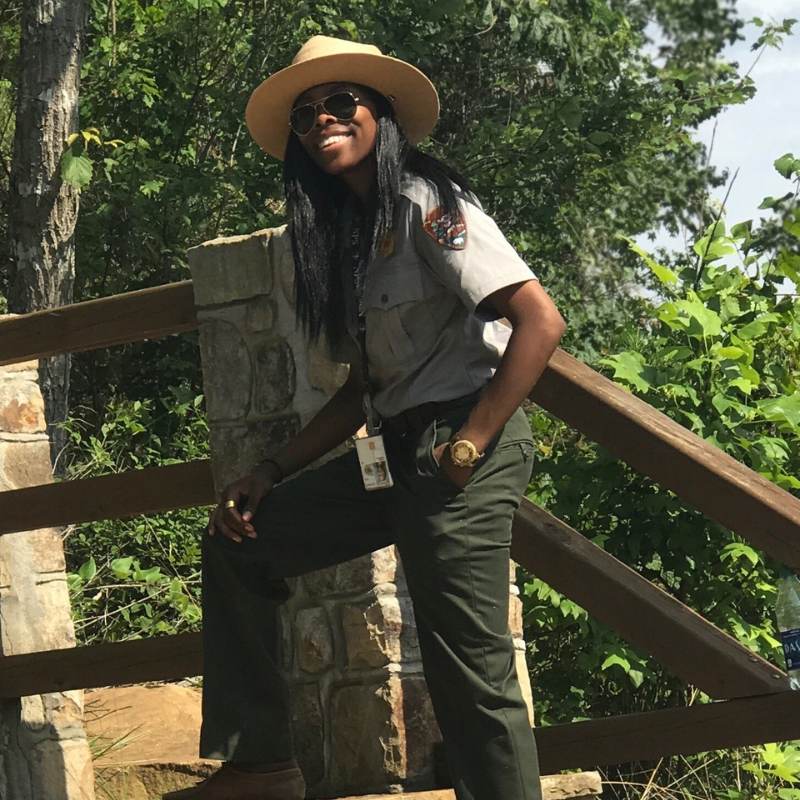 Woman wearing park ranger outfit