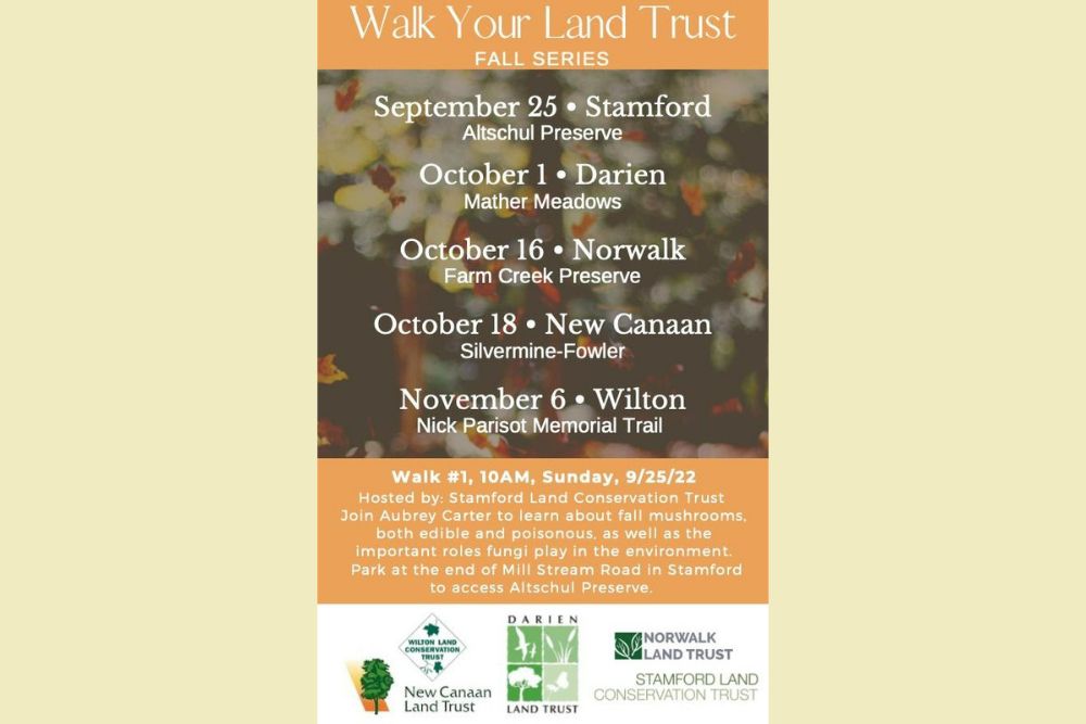 Flyer listing land trust hikes in October 2022