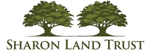 Two trees with Sharon Land Trust text